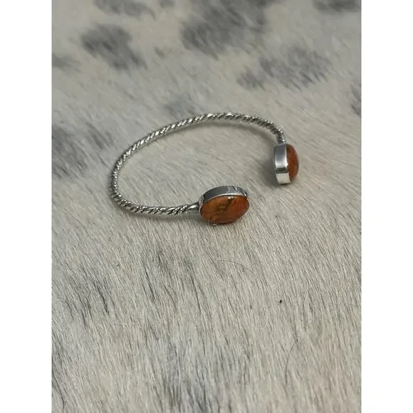 Vintage Native American Sterling Silver Orange Coral Floater Cuff Bracelet